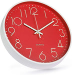 Wall Clock 12 Inch Non-Ticking Silent Modern Simple Style Round Decor Clock Red - Image 2