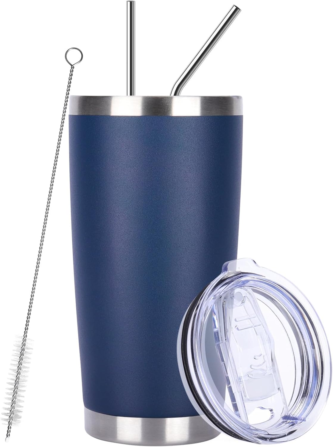 Pandance 20oz Stainless Steel Insulated Tumblers with Lid and Straw Bulk, Double Wall Vacuum Water Cups for Hot & Iced Coffee Drinks Travel Mug (Navy Blue, 1 pack)