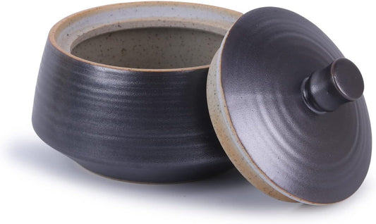 Retro Kitchen Ceramic Canister, 13.53 FL OZ (400 ML) Vintage Food Storage Jar for Tea, Coffee Beans, Herb, Candy, Spices, Nuts (Black)