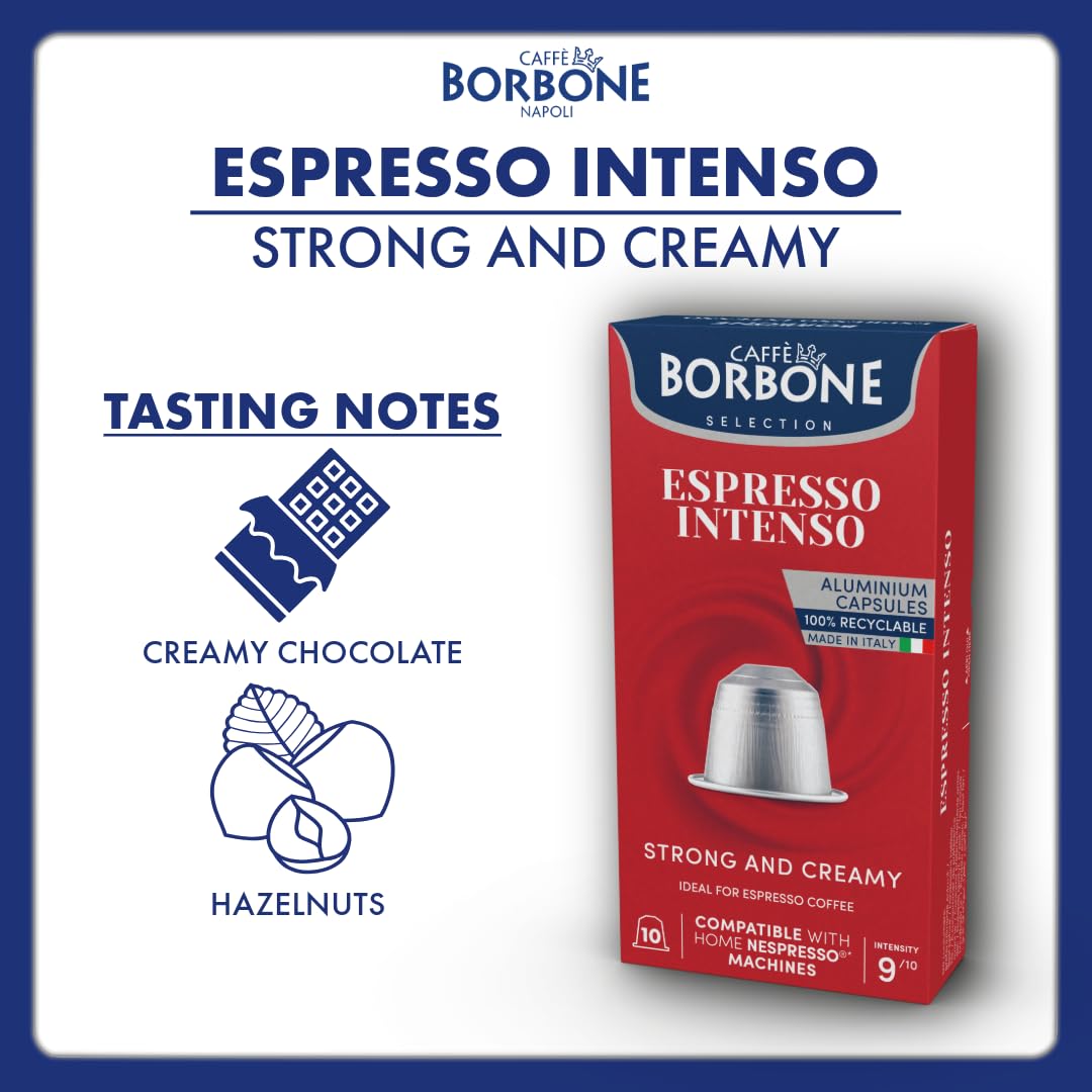 Caffe Borbone Aluminum Coffee Pods Compatible with Nespresso Original Machines, Espresso Intenso, Medium Roast, Full-Bodied and Strong, Genuine Italian Coffee - NOT compatible with Vertuo - 100 Count