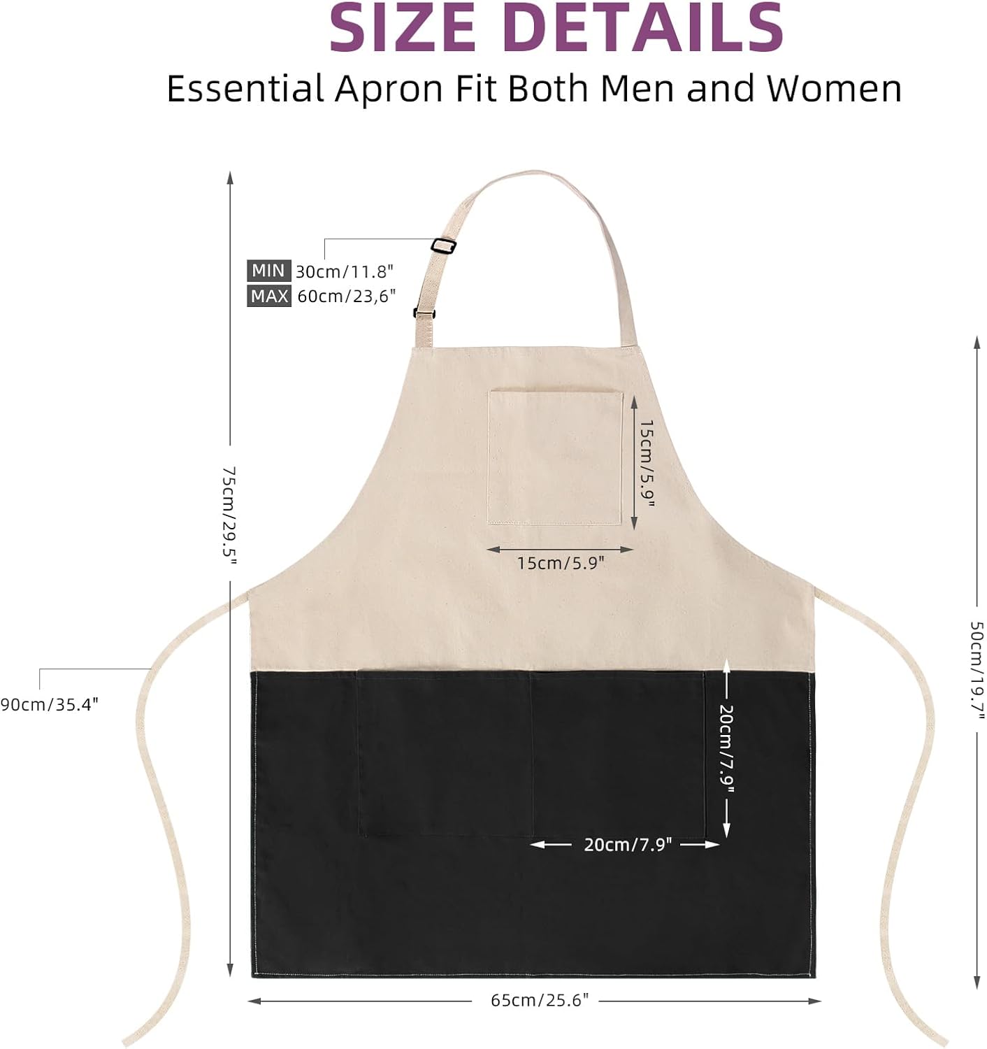 Chef Apron Unisex Two-Tone Professional Kitchen Bib Apron with 2 Pockets Cooking, Grilling, and Baking Gift