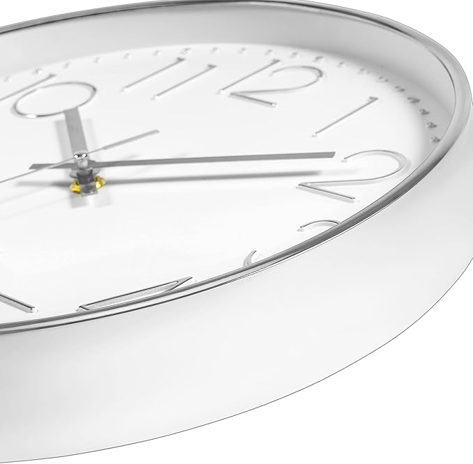 Foxtop Silver Wall Clock Silent Non-Ticking Battery Operated Round Modern Wall - Image 7
