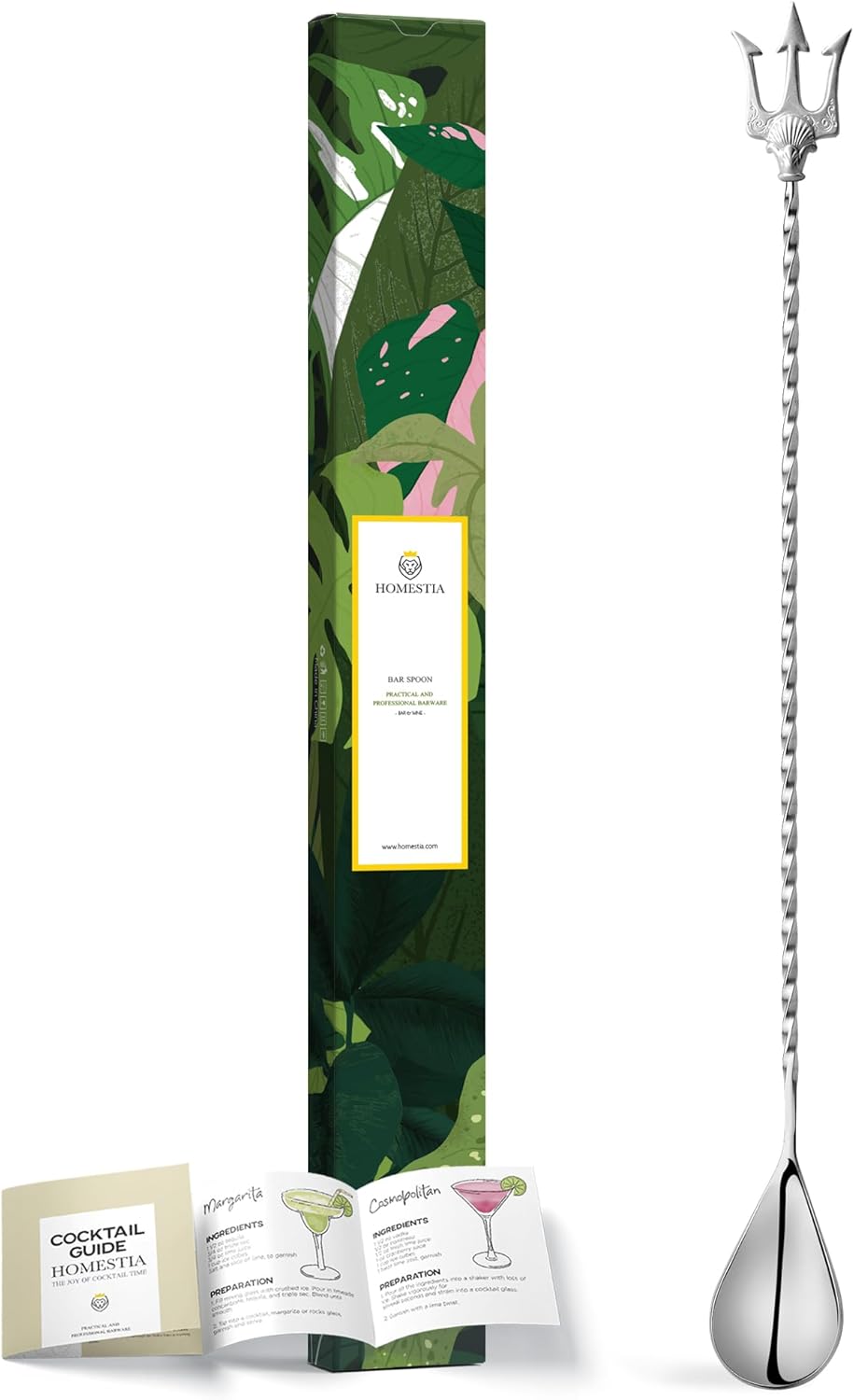 Homestia Bar Spoon Cocktail Mixing Spoon - 12'' Long Handle Stainless Steel Cocktail Stirrers with Trident Fork for Professional Bartender and Home Use, Stirrer Stir Bartender Tool