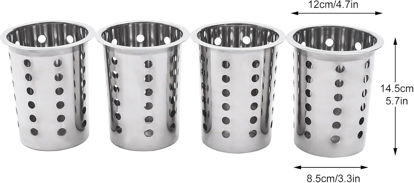 Stainless Steel Flatware Utensil Holder, Commercial 4-Hole Cylinder Silverware Organizer for Countertop Restaurant