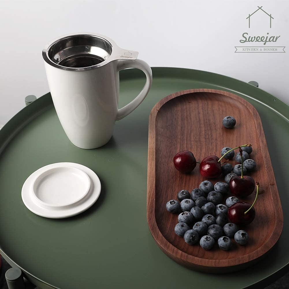 Sweejar Porcelain Tea Infuser Cup with Lid, 16 oz Teacup with Strainers for Loose Leaf, Microwave and Dishwasher Safe Coffee Mug, Steeping Mug for Tea Drinkers,Christmas Gift (White)