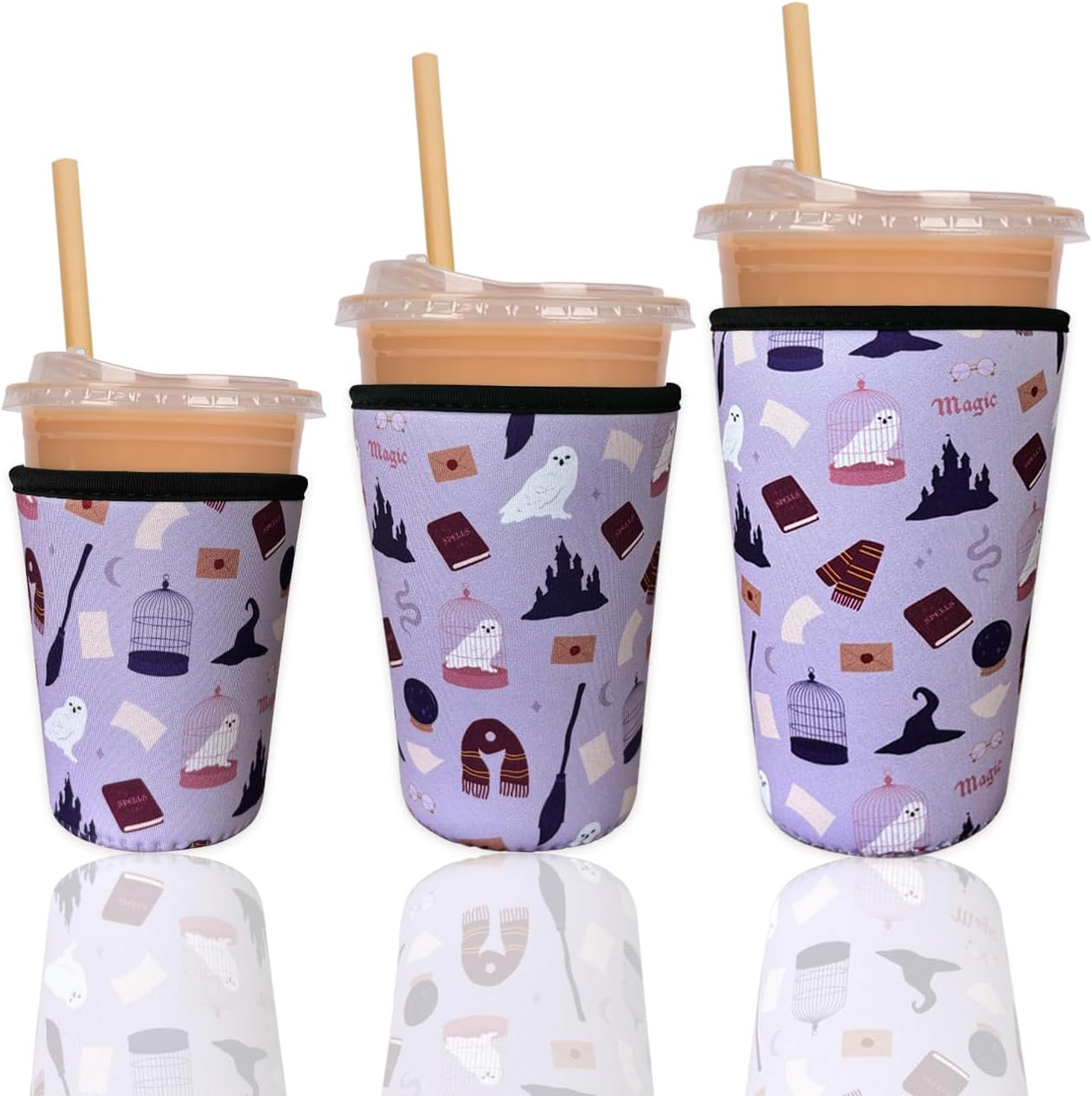 Reusable Insulated Neoprene Iced Coffee Cup Sleeve, Durable Drink Sleeve for Cold Beverages, Beverage Holder for Iced Coffee, Magic Sip