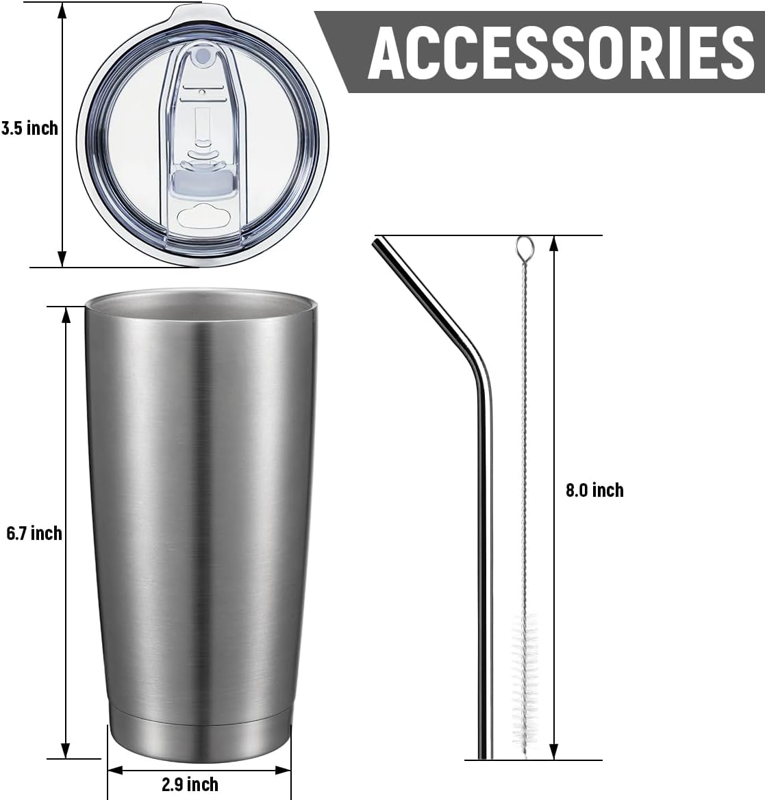 COMOOO 20oz Stainless Steel Tumbler Bulk Double Wall Vacuum Coffee Cup Insulated Travel Mug with Lid and Straw Durable Powder Coated Insulated Coffee Cup for Cold & Hot Drinks (silver, 4 pack