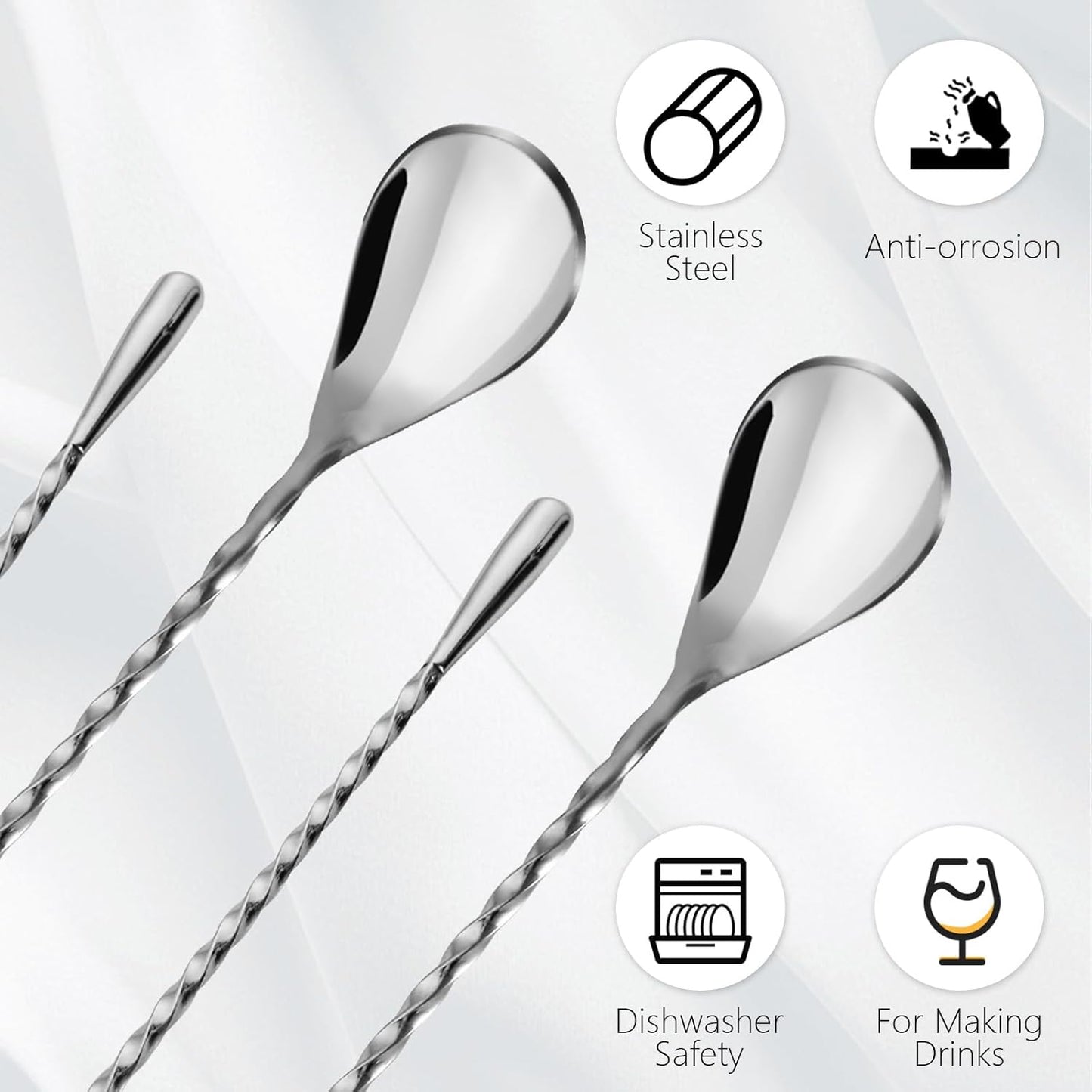 8 PCS 12 Inch Bar Spoon Stainless Steel Spiral Pattern Bar Long Spoon Drink Stirrers Cocktail Spoon, Mixing Spoons Stir Sticks for Coffee Bar Accessories