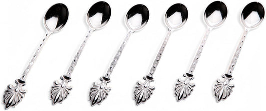 Alisveristime Turkish Tea Spoons Set – 6-Piece Zamac Ottoman-Style Decorative Spoons for Tea & Coffee (4.3”) (Silver)