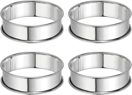 HARFINGTON 4pcs Crumpet Rings 3.15" Nonstick Round Cake Ring Stainless Steel Double Rolled English Pastry Rings for Kitchen Baking Crumpet Dessert, Silver