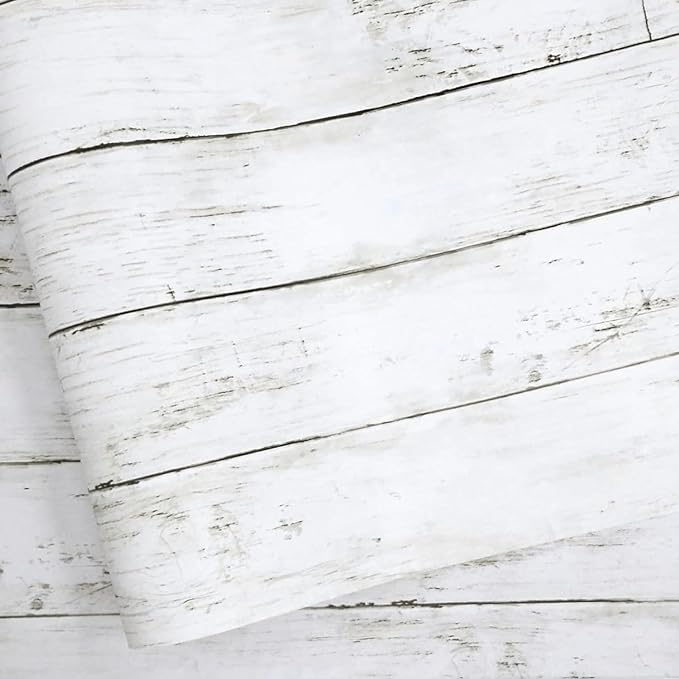 Wood Contact Paper White Gray 17.7"X 275"Thickened Peel and Stick Wallpaper by Abyssaly