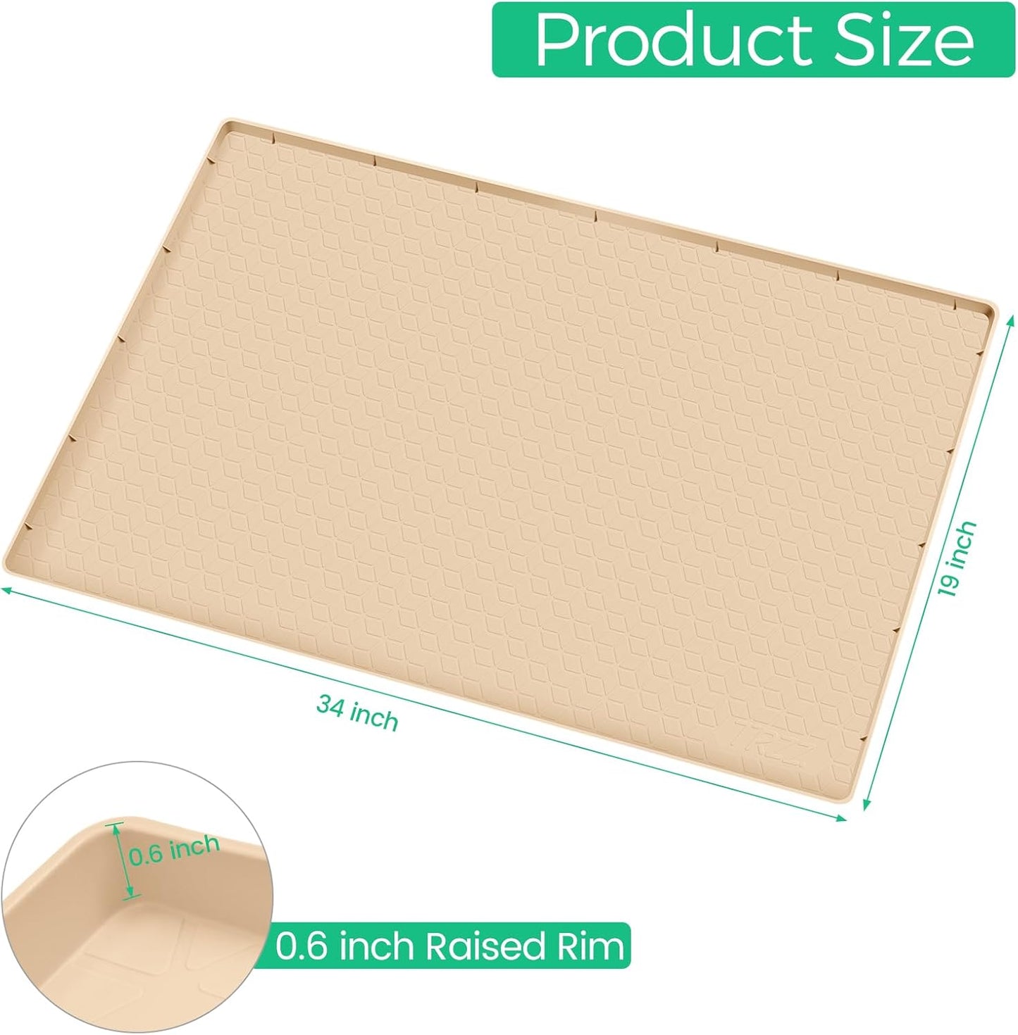 TRZZ Silicone Waterproof Under Sink Mat 34" x 19", Drip Tray and Cabinet Liner for Kitchen and Bathroom, Prevents Water Damage and Organizes Cabinets (Beige)