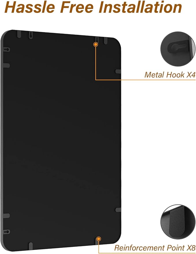 USHOWER Black Bathroom Mirror for Over Sink 24 x 36 Inch, Metal Frame Rectangle - Image 5