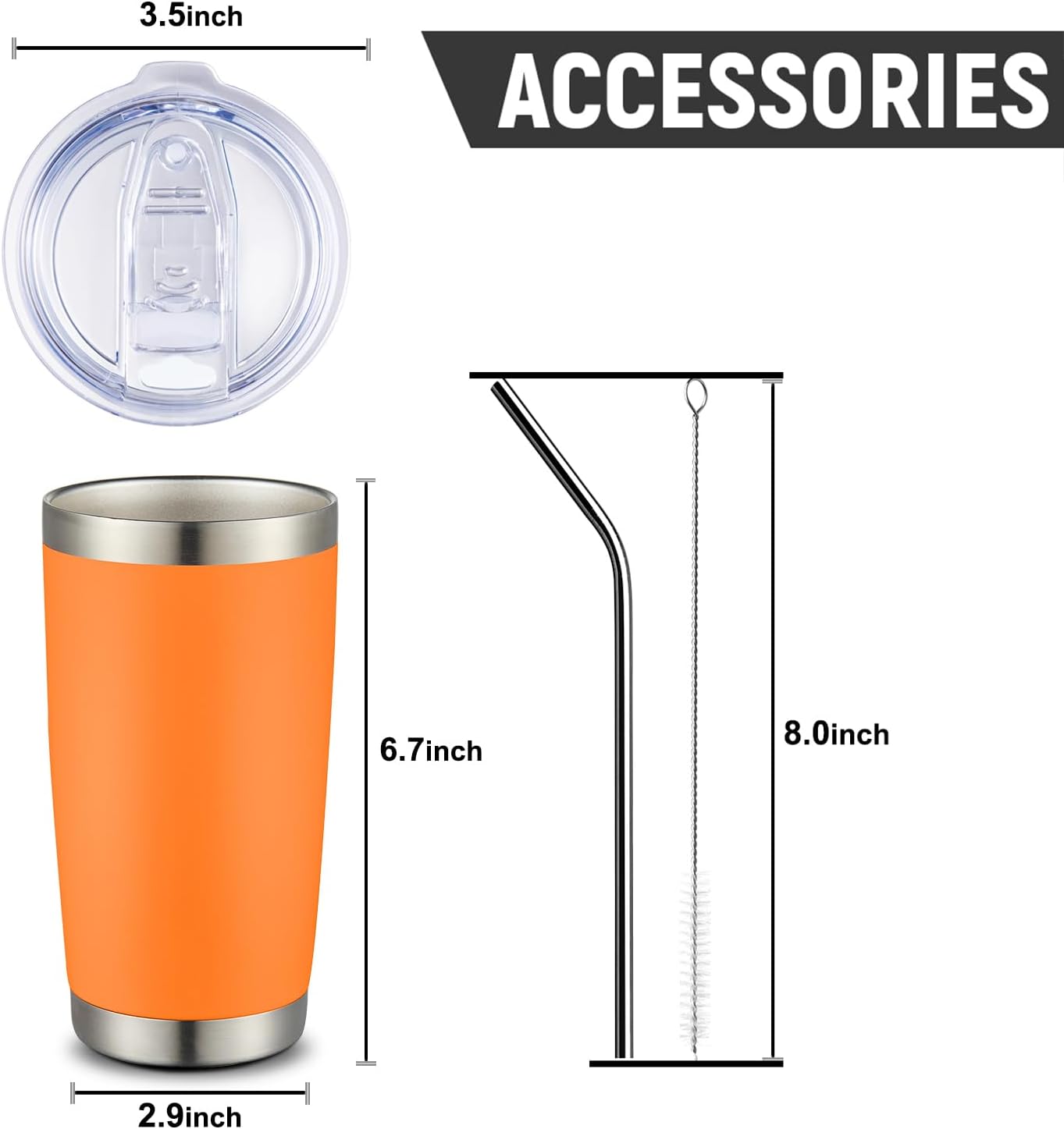 COMOOO 20oz Tumbler Bulk Double Wall Vacuum Insulated Travel Mug, Stainless Steel Tumbler with Lid and Straw Durable Powder Coated Insulated Coffee Cup for Cold & Hot Drinks (Orange, 6 pack)