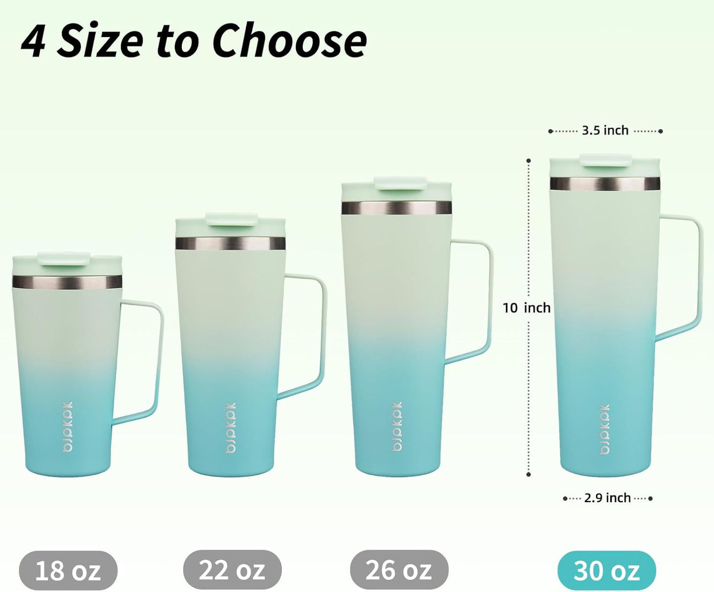 BJPKPK Insulated Tumbler with Handle, 30oz Insulated Tumblers with Lid and Straw, Stainless Steel Metal Water Bottles, Coffee Travel Mugs, Cups, Mint