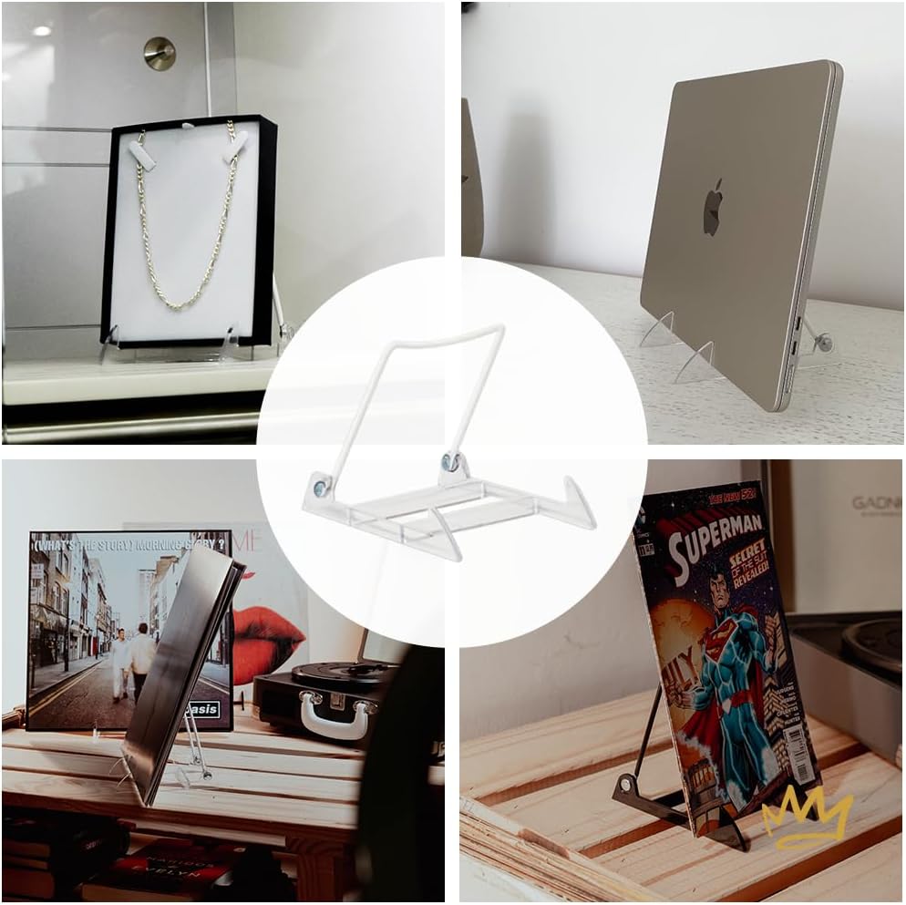 KINGDOM SOLUTIONS MADE IN USA 12-Pack Adjustable Acrylic Easels - Plate Stand - Sturdy Book Stand for Art, Pictures, Plates, Frames - Unique on the Market