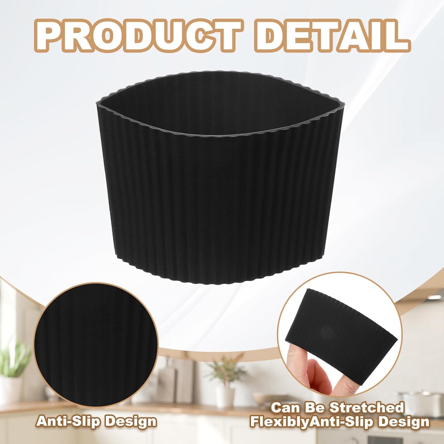 uxcell 6Pack Coffee Cup Sleeves, Reusable Silicone Heat Resistant Cup Protective Sleeve Nonslip Mug Protector Cover for Home Travel Coffee Mug Glasses Water Bottle Boots, White/Black