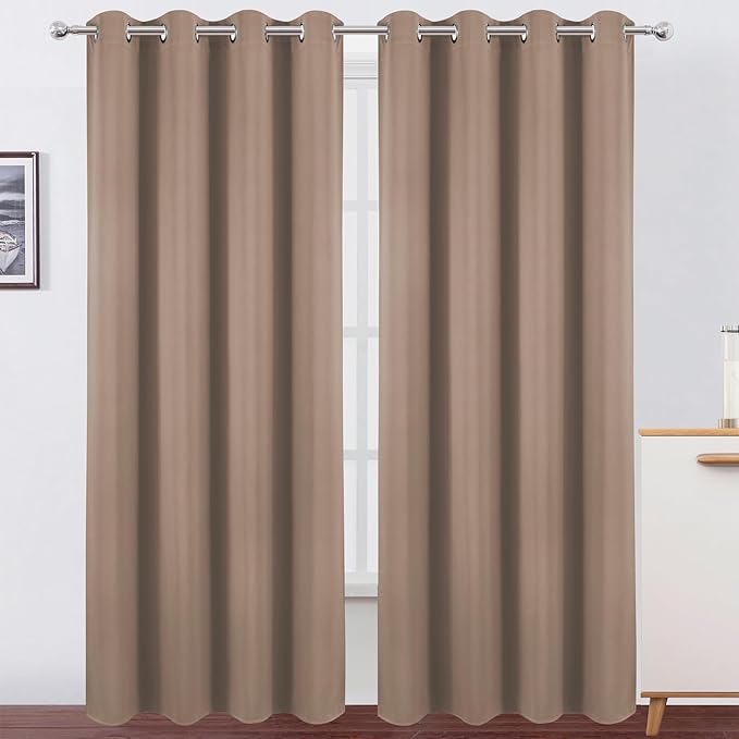 LEMOMO Blackout Curtains 52 x 90 Inch Long Cappuccino Curtains Set of 2 Panels by Lemomo