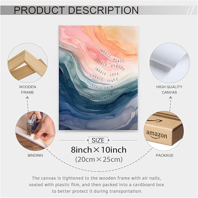 Mental Health Poster Inhale Exhale Meditation Wall Art 08x10 inch Framed - Image 2
