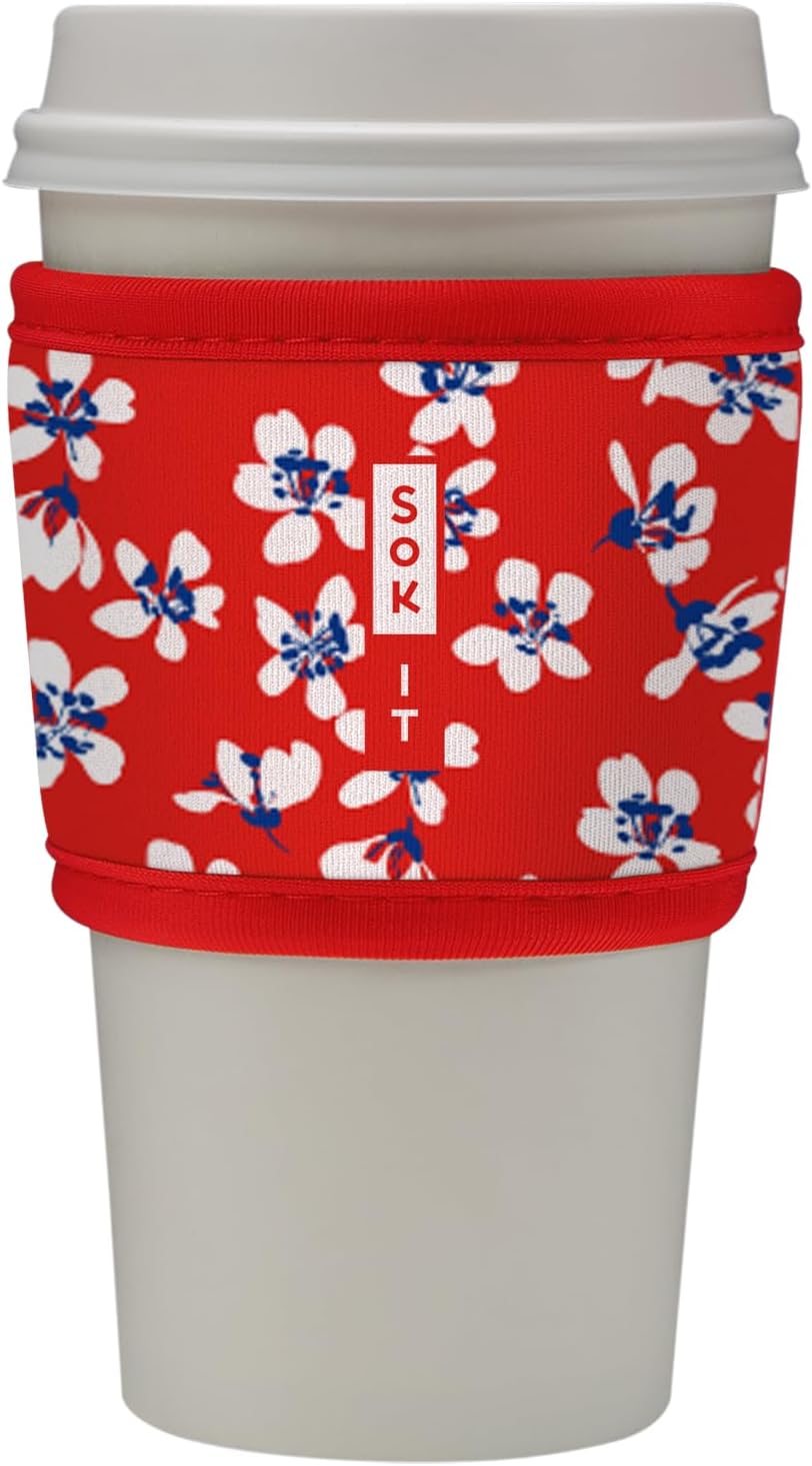 Sok It HotSok Coffee & Tea Reusable Insulated Neoprene Cup Sleeve (Red White and Bloom)