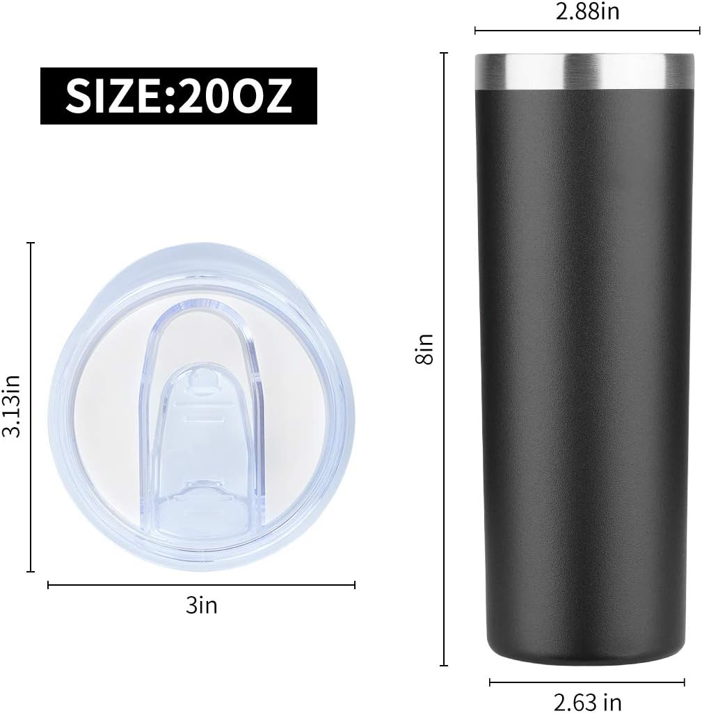 HASLE OUTFITTERS 20 oz Skinny Tumblers Bulk Set, Stainless Steel Insulated Slim Tumblers with Lids, Reusable Double Wall Travel Coffee Mugs, Durable Powder Coated Travel Water Cups(Black, 4)