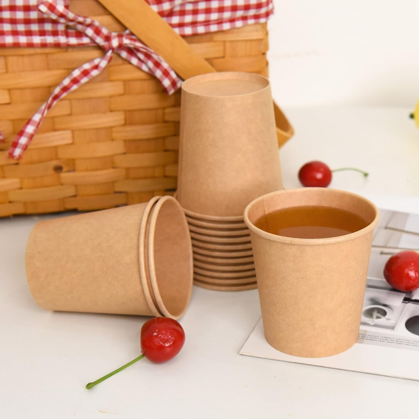 300 Pcs 6 oz Kraft Paper Cups - Disposable Paper Cups Hot Cold Beverage Drinking Cup for Coffee, Water, Tea, Juice, Espresso & Cortado