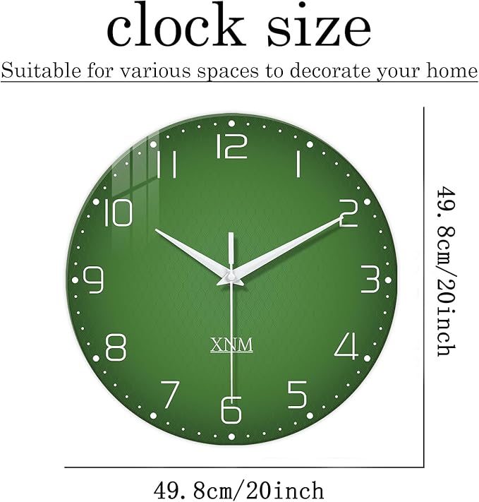 XNM Green Glass Big Wall Clock Battery Operated 20 Inch Modern Clock - Image 3