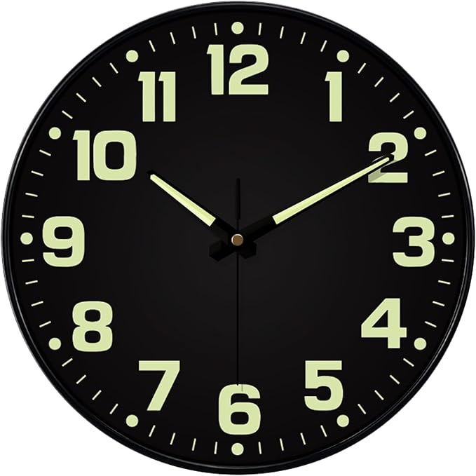 Glow in The Dark Wall Clock Non Ticking, 10 inch Silent Wall Clocks Battery by MABPEDO