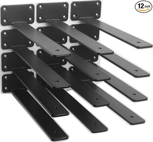 12 Pack - 11 inch Black Hidden L Shelf Bracket Iron Floating Shelf Brackets by MHMYDZ
