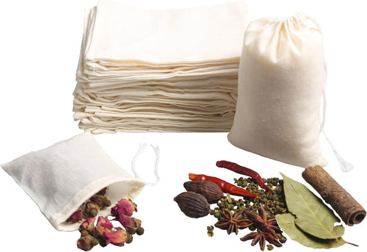 Eketirry Spice Bags, 20pcs Reusable Empty Tea Bags, Muslin Strainer Bags, Soup Bags for Cooking, Natural Cotton Fine Mesh Cheesecloth Bags for Cold Brew Coffee(3 x4" &8 x10")
