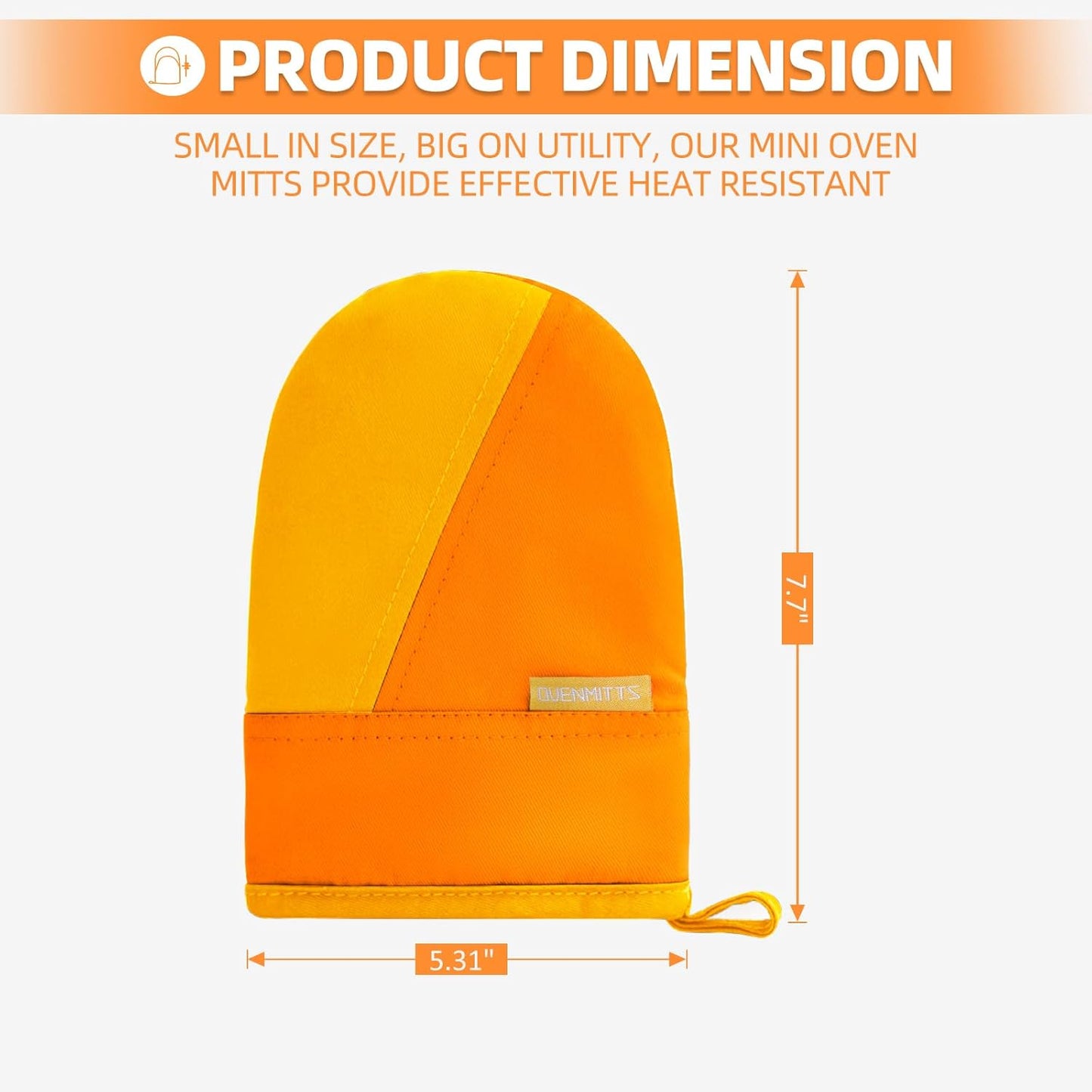 Mini Oven Mitts, Kitchen Oven Gloves Kitchen Mittens 500 Degrees Heat Resistant Baking Gloves, Non-Slip Silicone Surface with Hanging Loops Hot Gloves for Cooking, Baking, BBQ 1 Pair-Orange