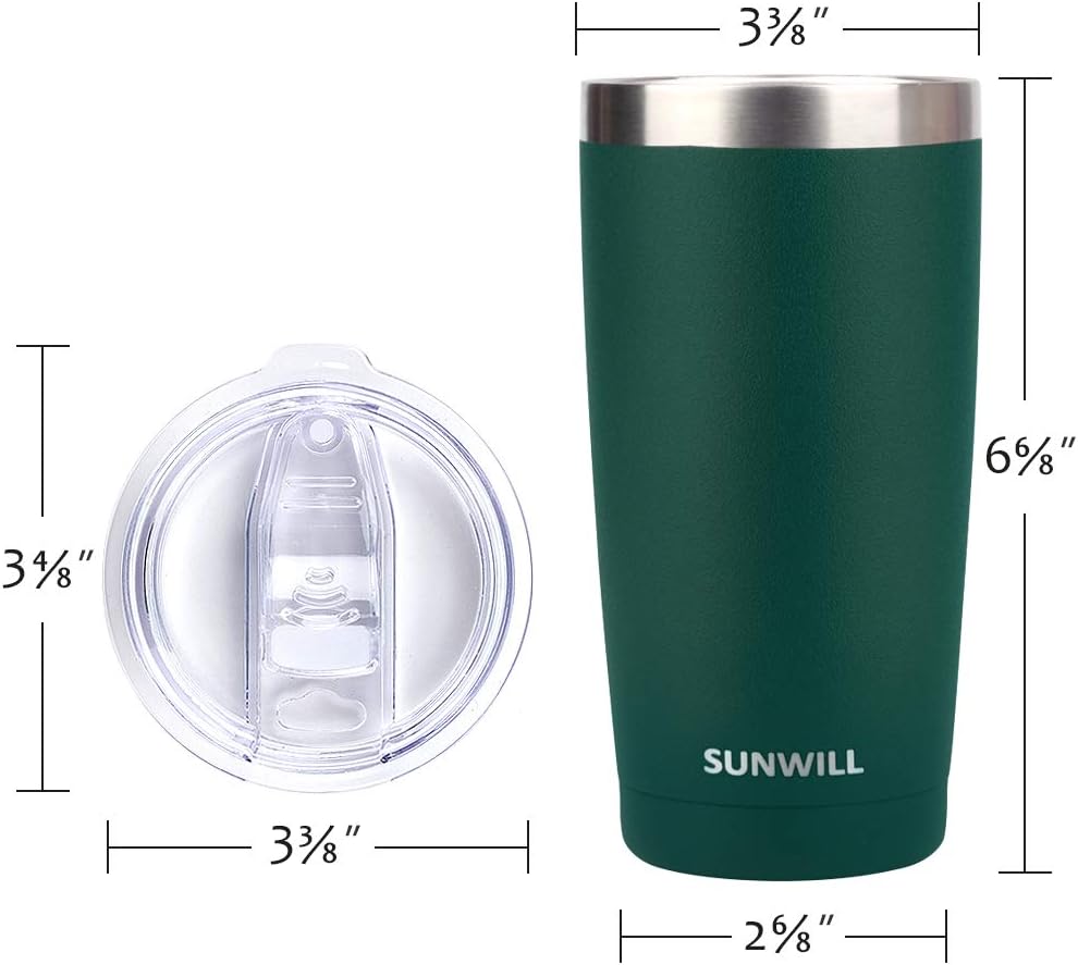 SUNWILL Travel Coffee Tumbler 20 oz, Insulated Mug with Lid, Stainless Steel Cup for Outdoor, Powder Coated Dark Green
