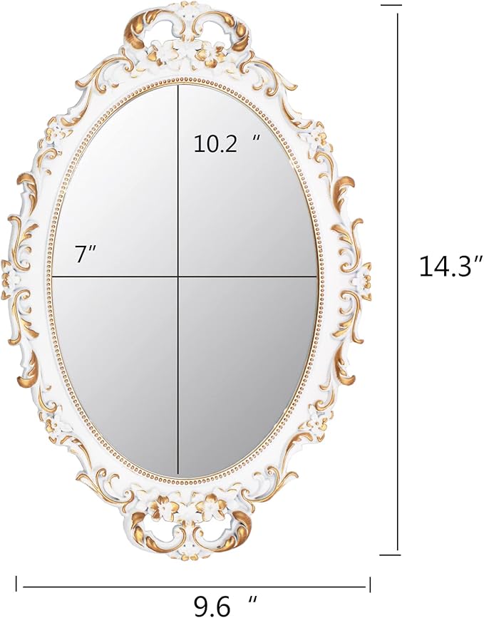 Tstarer Vintage Decorative White Framed Mirror, Small Oval Wall Hanging Mirror - Image 4