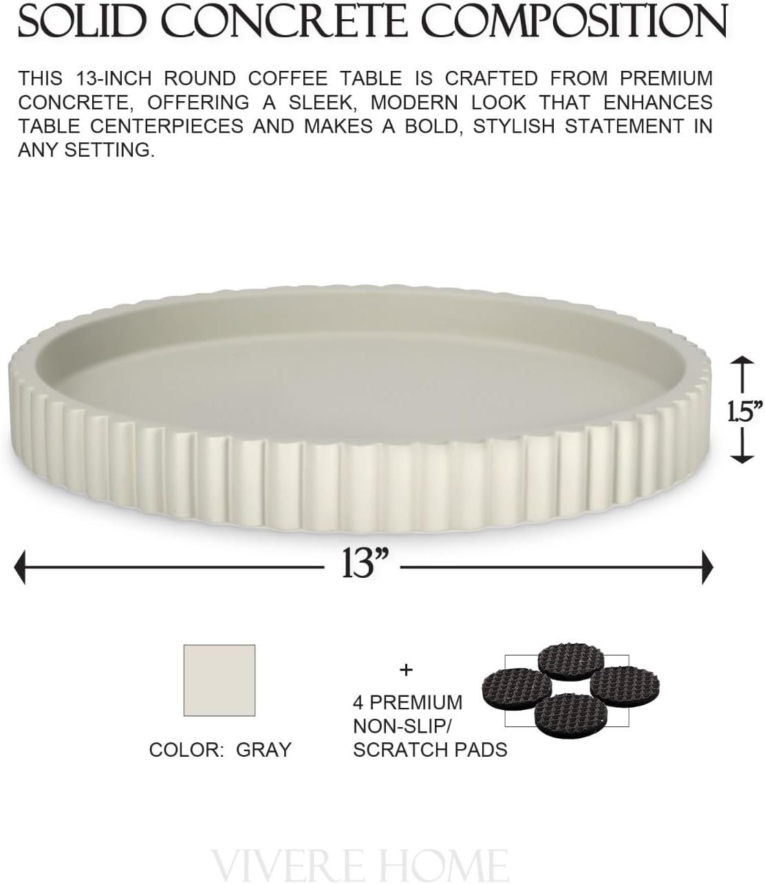 13-Inch Concrete Round Tray Home Decor for Coffee Table Decor - Round Coffee Table Tray - Circular Kitchen Island Trays - Decorative Trays- Gray