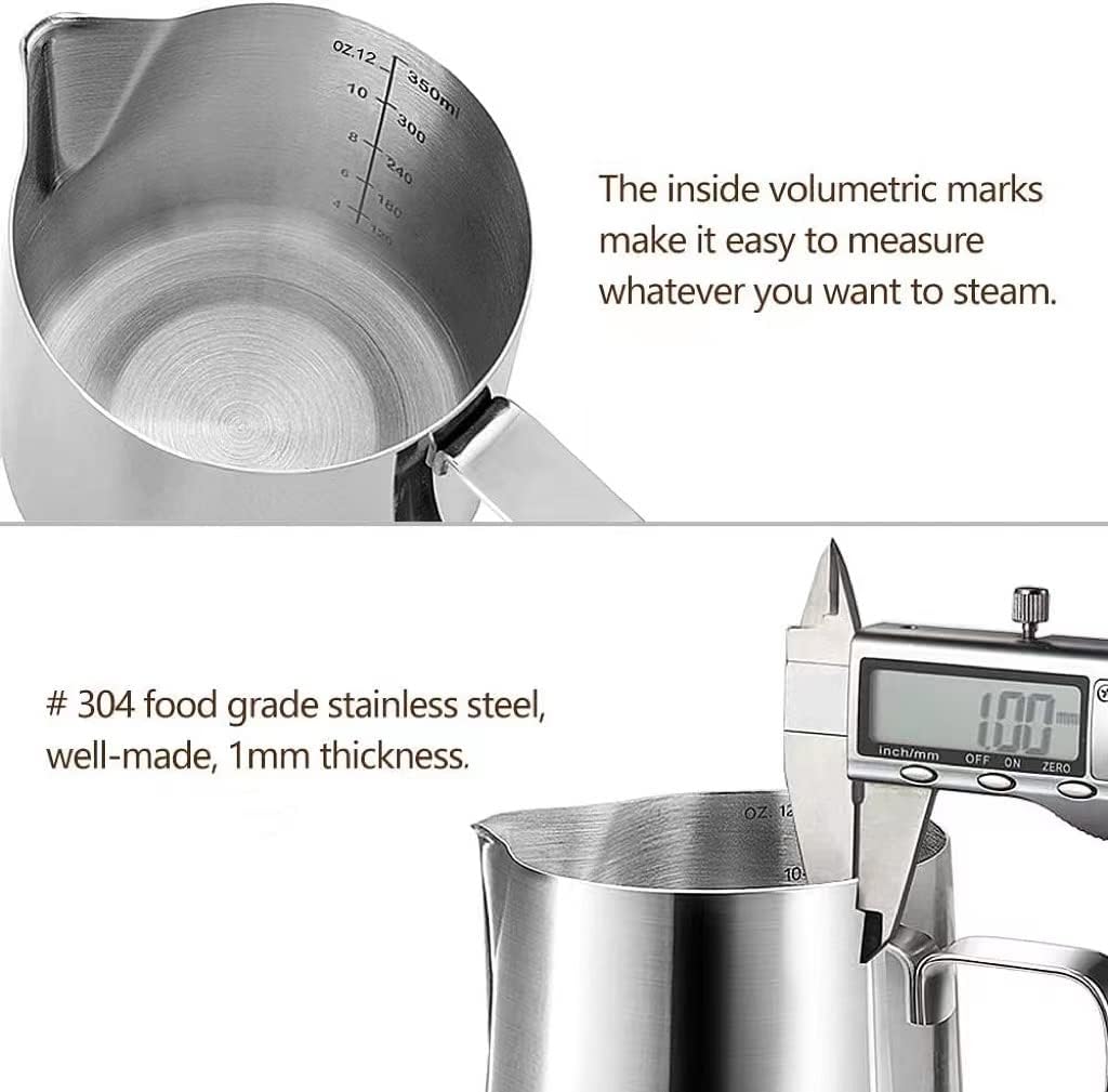 HOOMIL Milk Frothing Pitcher, 32oz/900ml Stainless Steel Steaming Pitcher Barista Milk Frother Cup Jug for Espresso Machine Coffee Cappuccino Latte Art - Silver