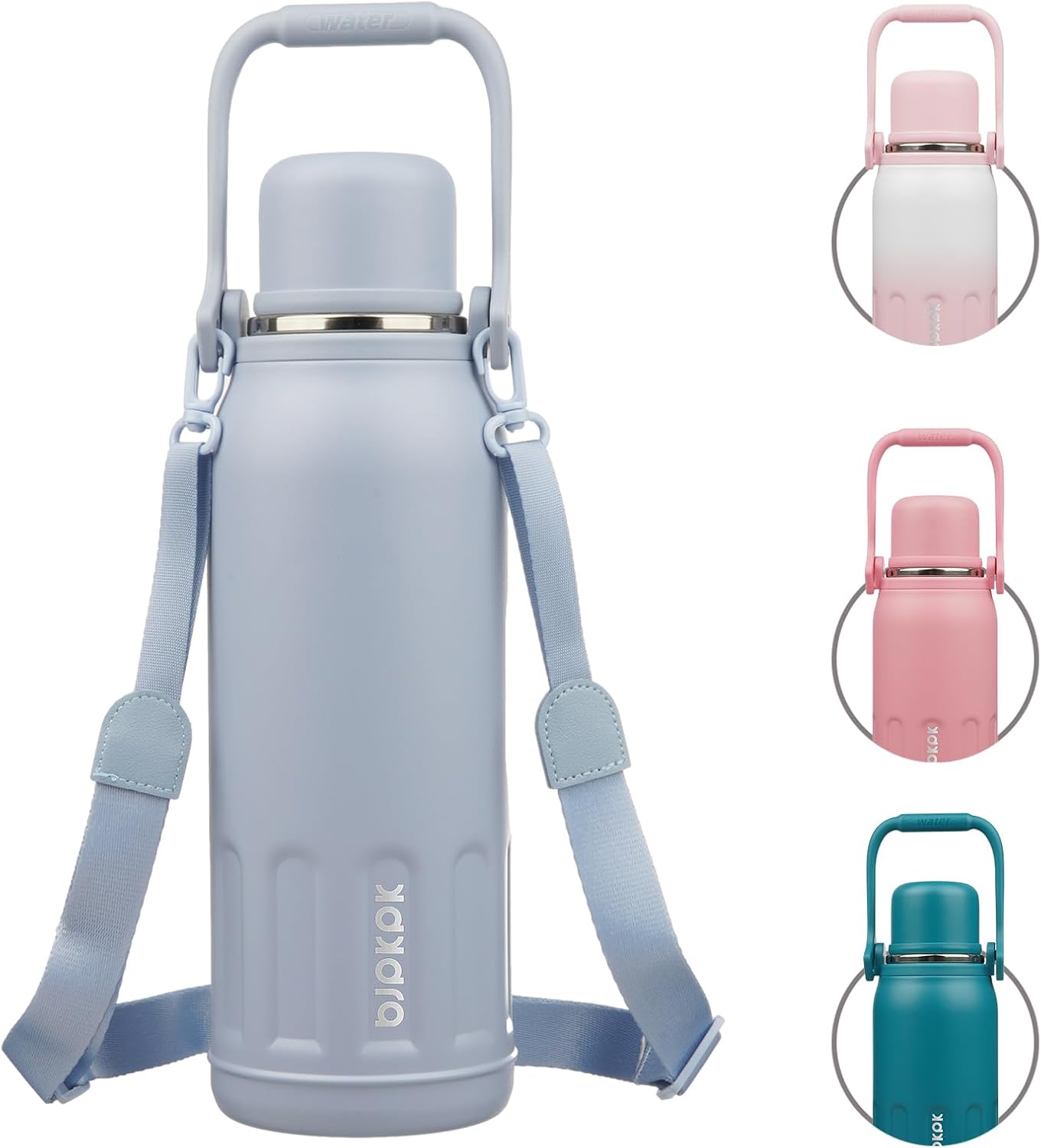 BJPKPK Insulated Thermos Water Bottle with Handle and Lid 50oz BPA Free Stainless Steel Water Bottles for Cold and Hot Beverages,Blue Haze