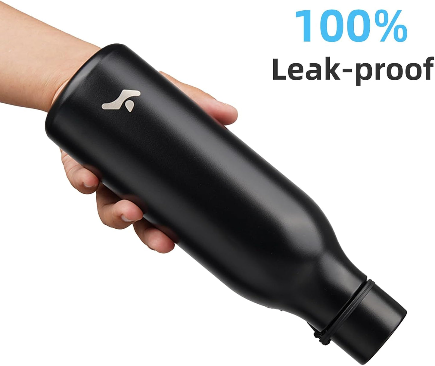 Insulated Water Bottle with Strap,18 oz Double Wall Stainless Steel Vacuum Bottles Metal Water Flask,Black