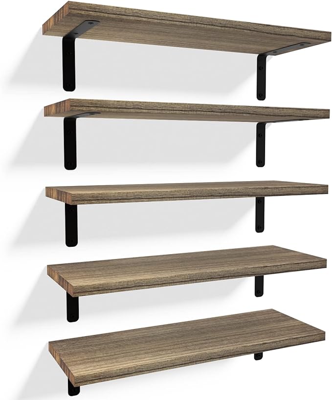 RICHER HOUSE Rustic Wood Shelves Set of 5, Farmhouse Style Floating Shelf by RicherHouse