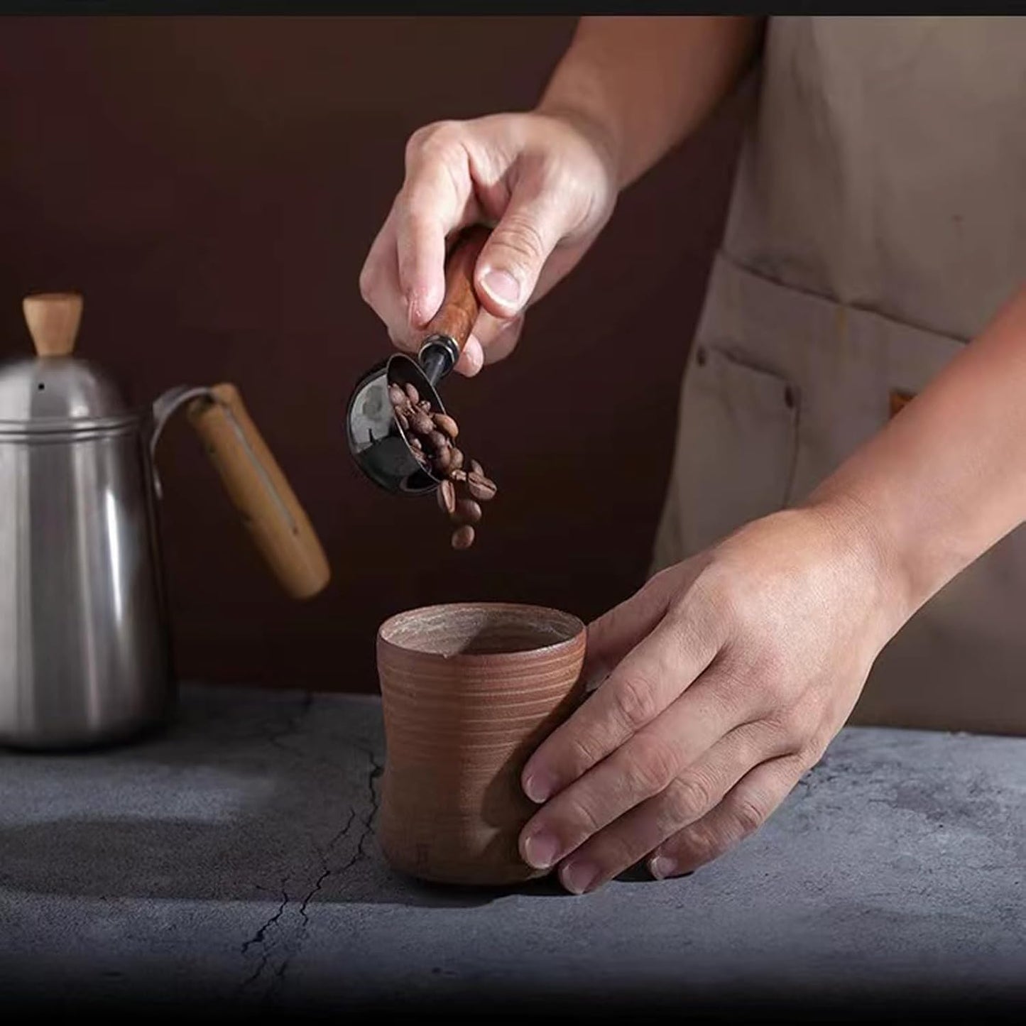 Vintage Coffee Measuring Spoon - 304 Stainless Steel, Coffee Scoop，10g Capacity, Walnut Handle - Perfect for Coffee, Tea, and More (Gunmetal (2 pcs))