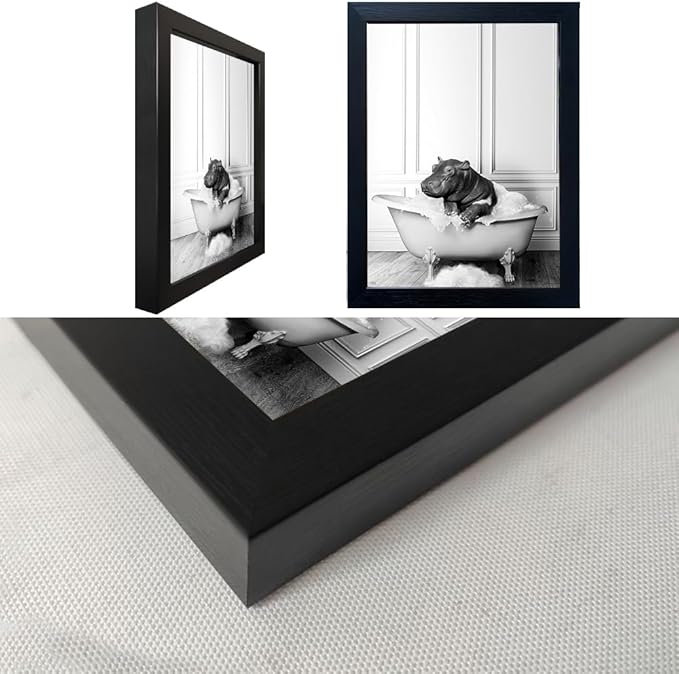 Black and White Bathroom Decor Funny Hippo in Bathtub Wall Art Framed Humor - Image 3