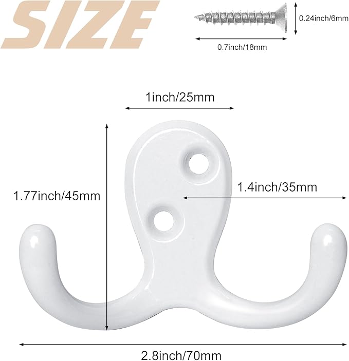 Homanu 14 Pack Coat Hooks, Heavy Duty Double Prong Coat Hooks Wall Mounted - Image 5