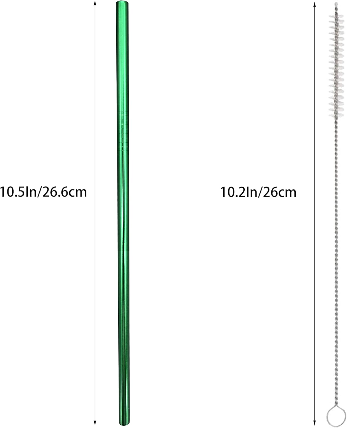 10 Pcs Stainless Steel Straws, Reusable Drinking Straws, Straight Metal Straw Sets with 2 Pcs Cleaning Brushes (10.5 Inch, Green)
