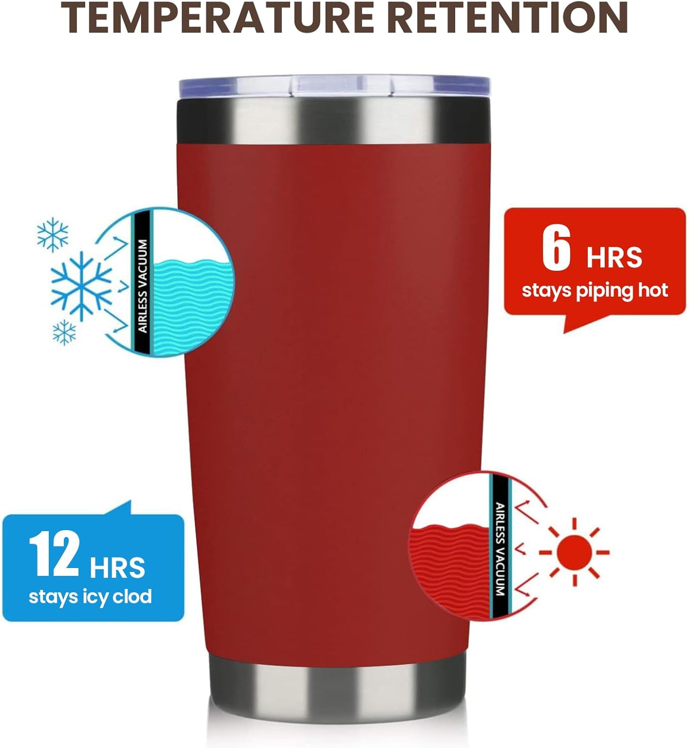 MEWAY 20oz Tumbler 8 Pack Double Wall Vacuum Insulated Travel Mug Bulk, Stainless Steel Tumblers with Lid and Straw, Powder Coated Coffee Cups for Cold & Hot Drinks (Red, Set of 8)