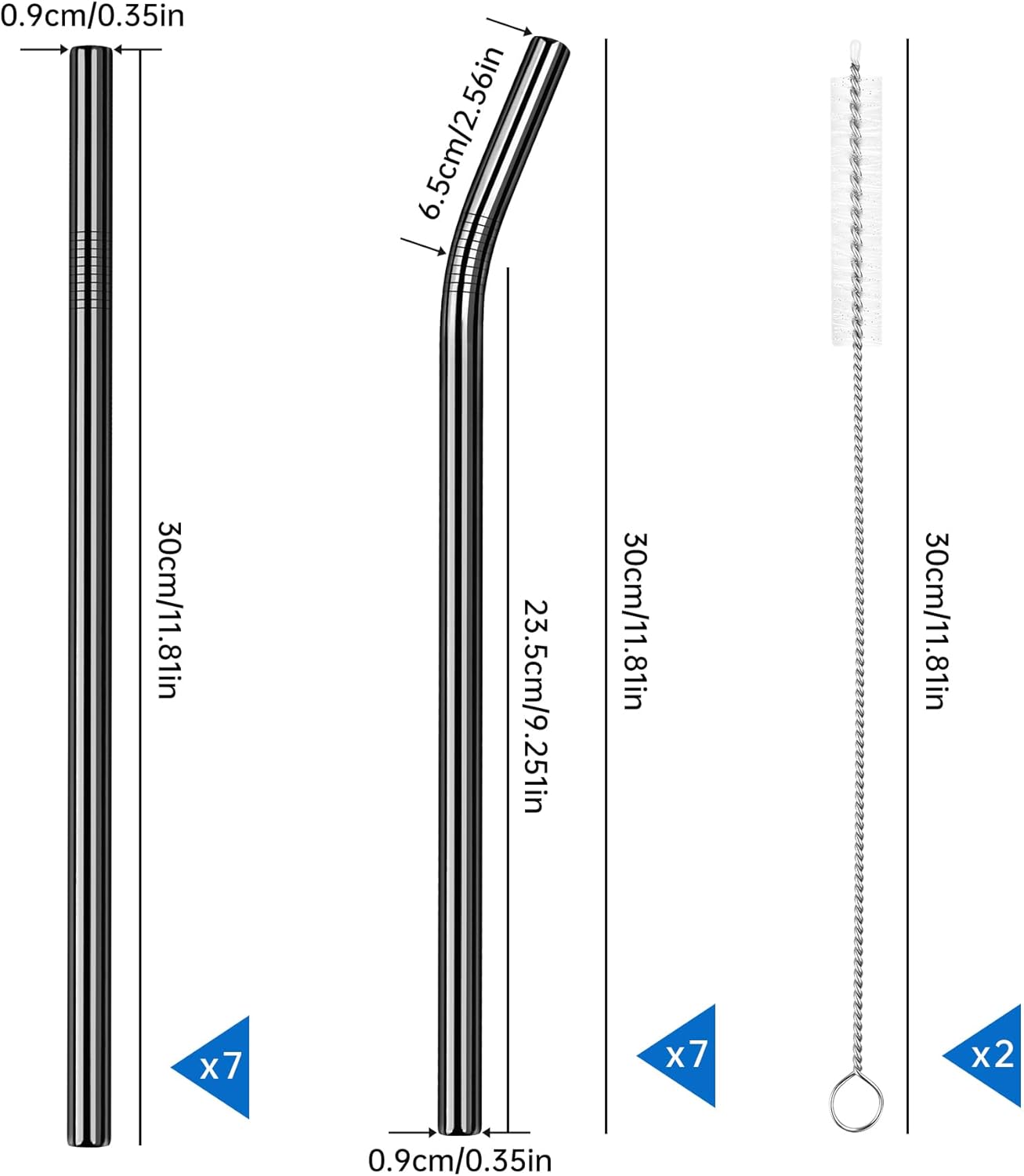 Tomorotec 40oz Straws, 14PCS Stainless Steel Replacement Straws for Stanley 40oz Adventure Quencher Travel Tumblers with Cleaning Brushes 2PCS, Food-Grade, Dishwasher Safe for Smoothies (Black)