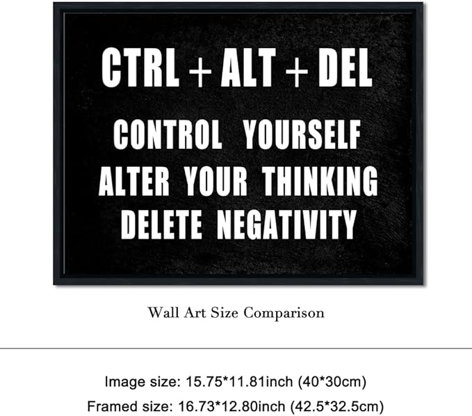Pyradecor Black Framed Canvas Wall Art Motivational CTRL+ALT+DEL Classroom - Image 6