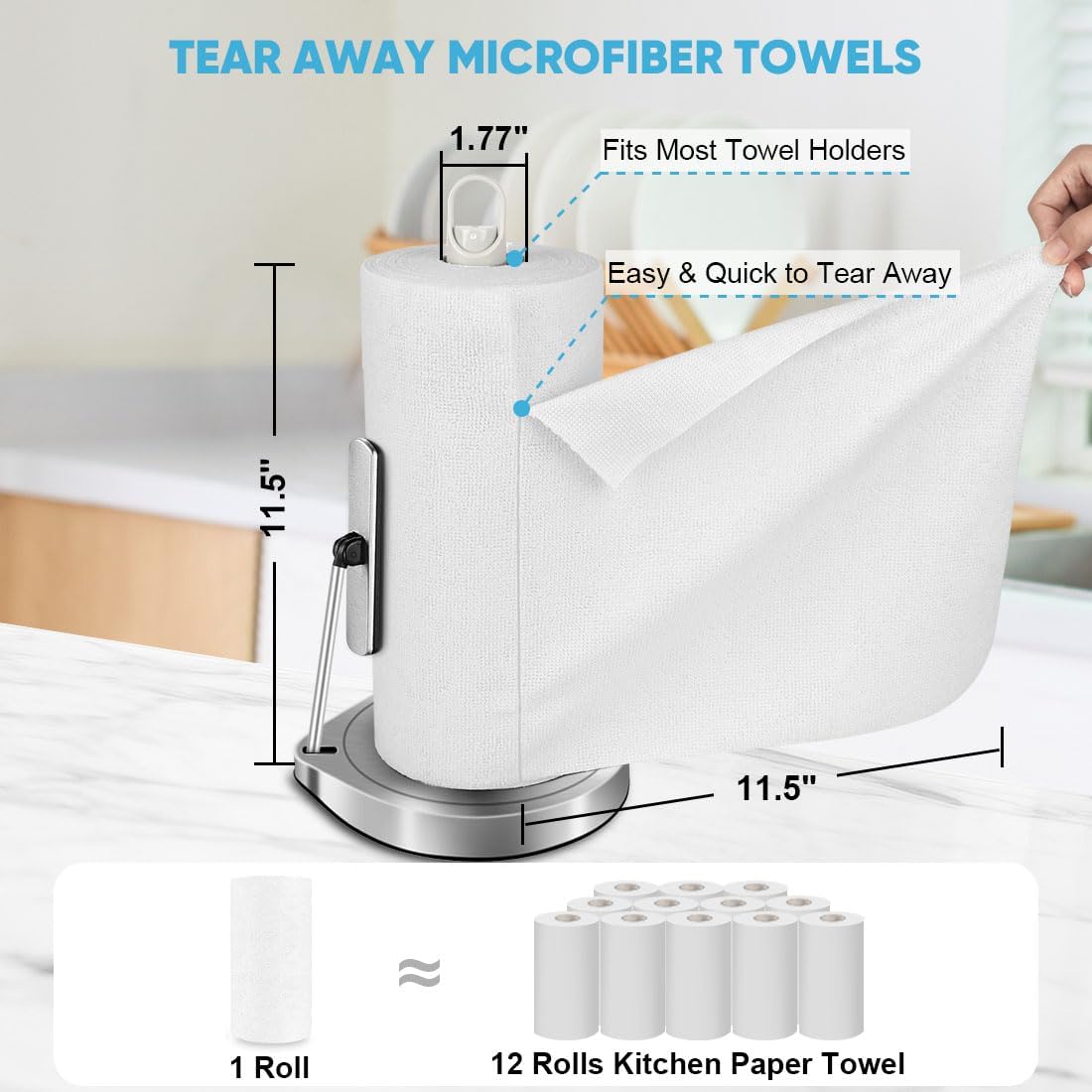 AIDEA Microfiber Cleaning Cloth Roll, White 50PK, Tear Away Reusable Paper Towels, Commercial Shop Rags, Microfiber Towels for Cars, Lint Free Rags for House, Kitchen, Automotive, 11.5"×11.5"