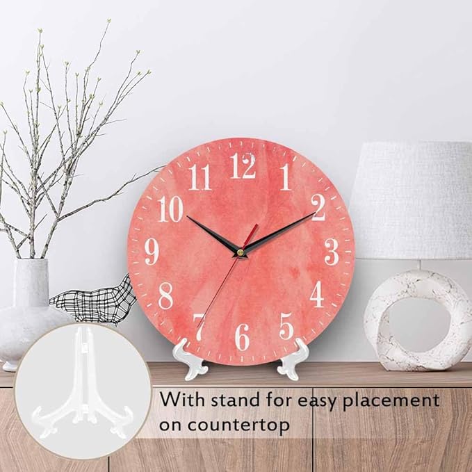 Mxocom Coral Red Wall Clock Magenta Pastel Artistic 10 Inch Silent Non Ticking - Image 3