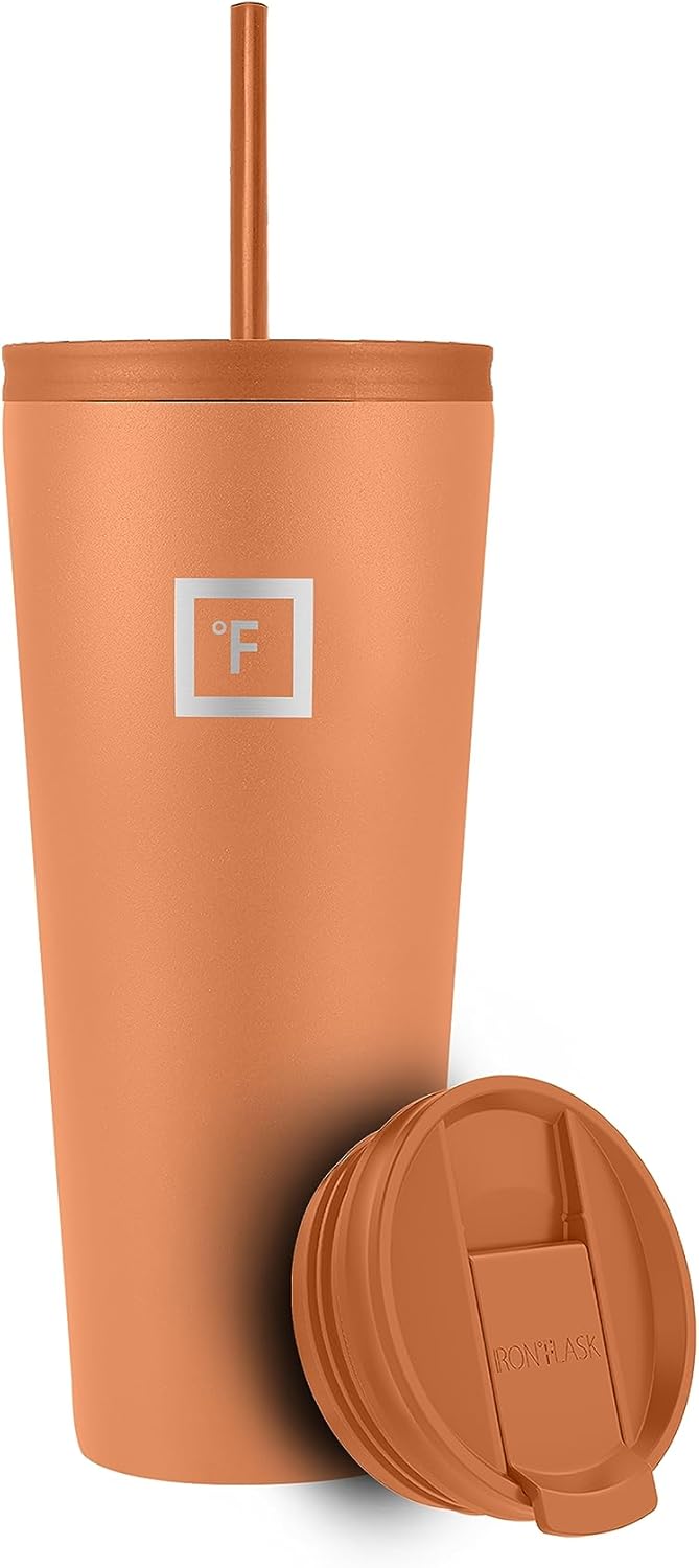 IRON °FLASK Classic Tumbler - Vacuum Insulated Stainless Steel Water Bottle, Double Walled, Drinking Cup, Insulated Travel Mug (Clementine, 32 oz Solid Lid)