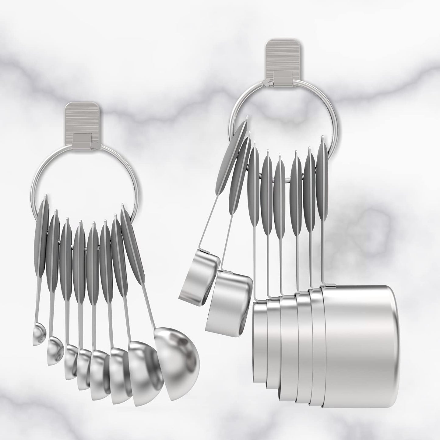 Measuring Cups & Spoons Set of 16, Wildone Stainless Steel Measuring Cups and Measuring Spoons with Gray Silicone Handle, Including 8 Nesting Cups, 8 Spoons, for Dry and Liquid Ingredient