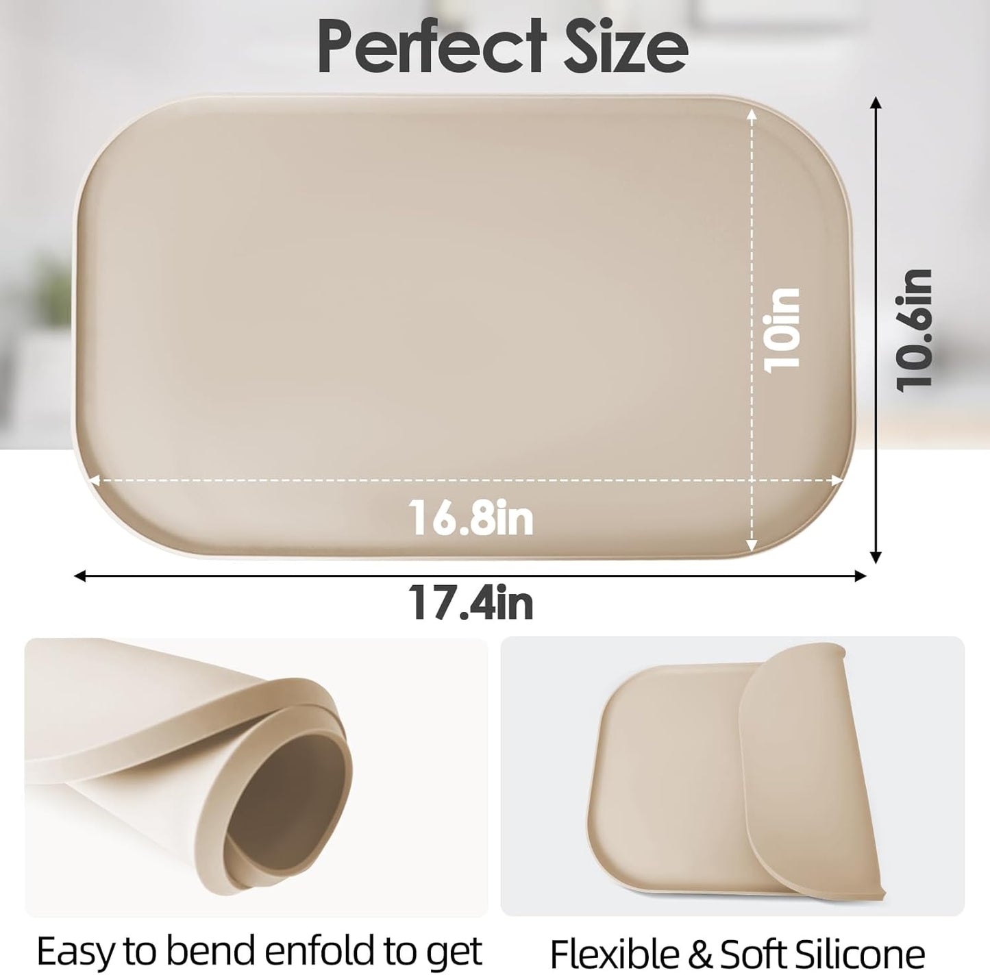TOHONFOO Silicone Coffee Maker Mat with Lip, 17.4'' x 10.6'' Heavy Duty Coffee Maker Mat for Countertops, Coffee Tray Fit Under Coffee Machine Appliance Automatic Machines Espresso Accessory, Khaki
